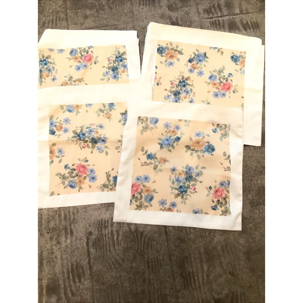 Vintage silk throw pillow covers 15 x 15 floral blue pink tan cream cottage X4